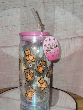 Jubillie Pink Teddy Bear Glass Tumbler🧸